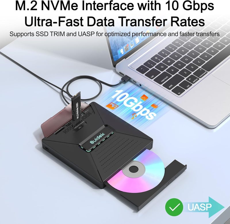 SUIDEK External CD DVD Drive for Laptop, 7 in 1 Portable CD DVD +/-RW Burner Reader with M.2 NVMe Interface,SD/Micro SD Card Slots and USB A Type C 2.0, Compatible with Laptop PC Mac Windows Linux - Image 4